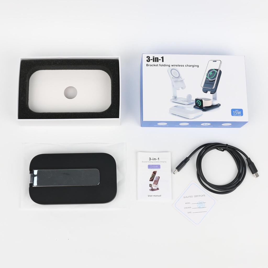 Foldable 15W Magnetic Wireless Charger: 3-in-1 Multifunctional Charging Station for Apple Devices.