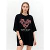 Oversized T Shirt Black Pixel Heart Pattern Happy Heart Text Print Casual Streetwear Fashion Women Summer Top