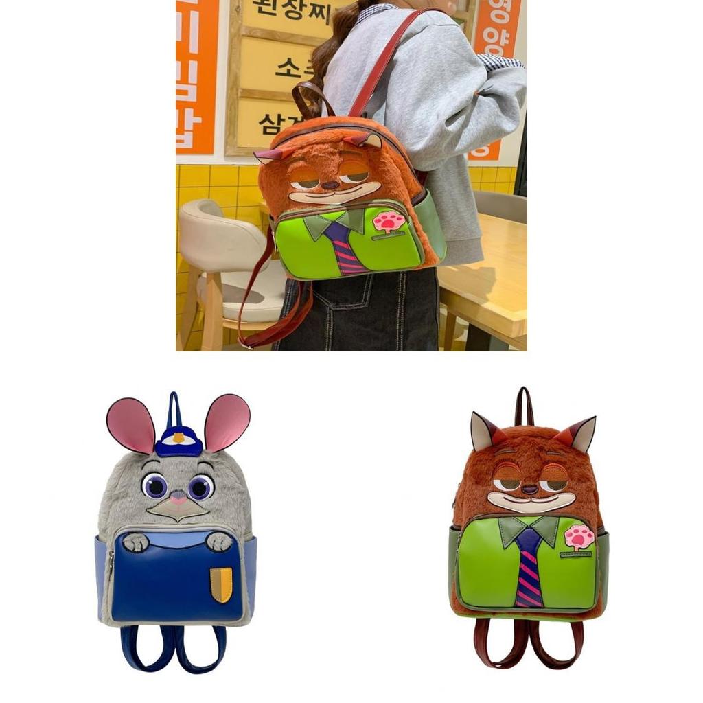 Zootopia Judy Hopps Nick Wilde Cartoon Plush Rabbit And Fox Backpack With Padded Straps For Daily Use