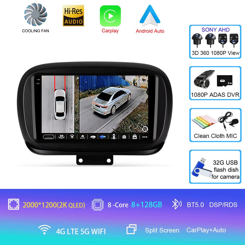 Car Radio Android 14 Carplay Auto for Fiat 500X 2014-2020 Multimedia Video Player Navigation GPS Stereo WIFI+4G 2 Din 2din DVD