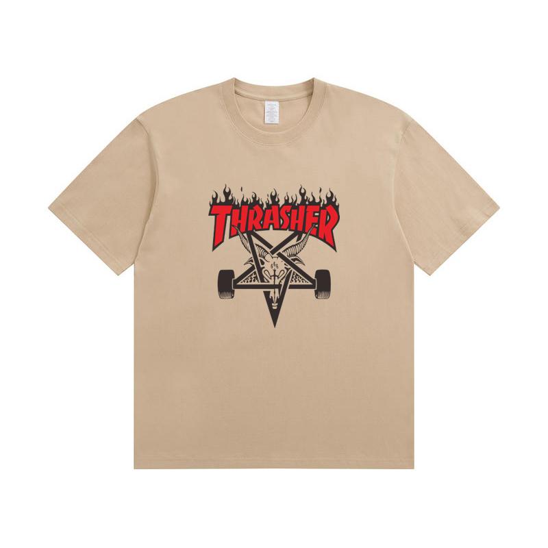 A1-07 Summer Thrasher Letter Print T-Shirt Men Women Oversized Cotton Short Sleeve Casual Streetwear Tee Top