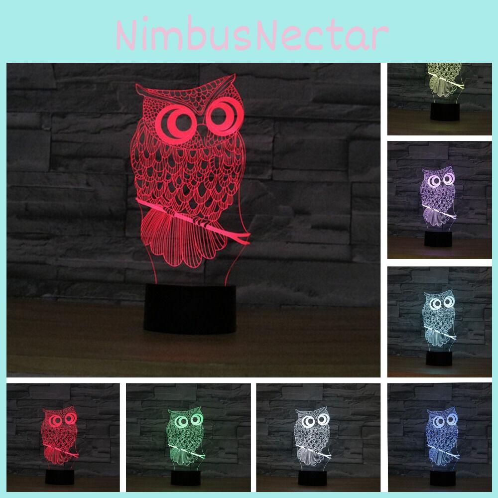 Stunning 3d Owl Led Desk Lamp With 7 Color Change Feature And Touch Art Controller