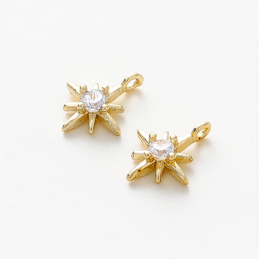 10Pcs/lot 14K Gold Color Plated Brass Star Pendants with Zircon Charms Pendant for DIY Necklace Jewelry Making Accessories