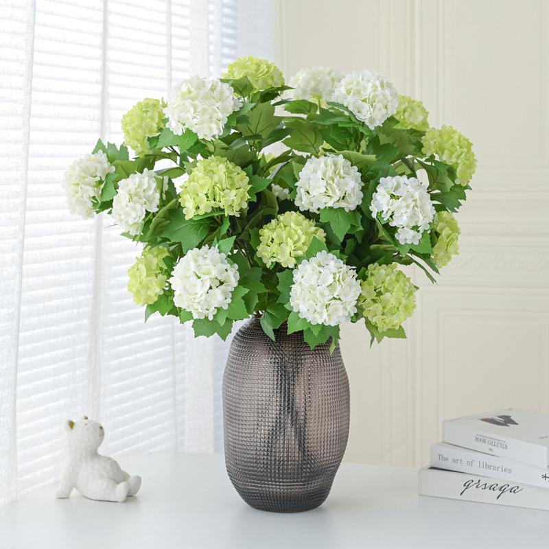 3 Heads Artificial Hydrangea Bouquet Faux Silk Hydrangea Flowers Summer Floral for Home Wedding Table Centerpiece Party Decor