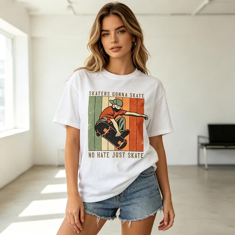 Vintage Skateboard Slogan Print Tshirt Premium Soft Cotton Casual Daily Unisex Tee Y2k Oversized T Shirt
