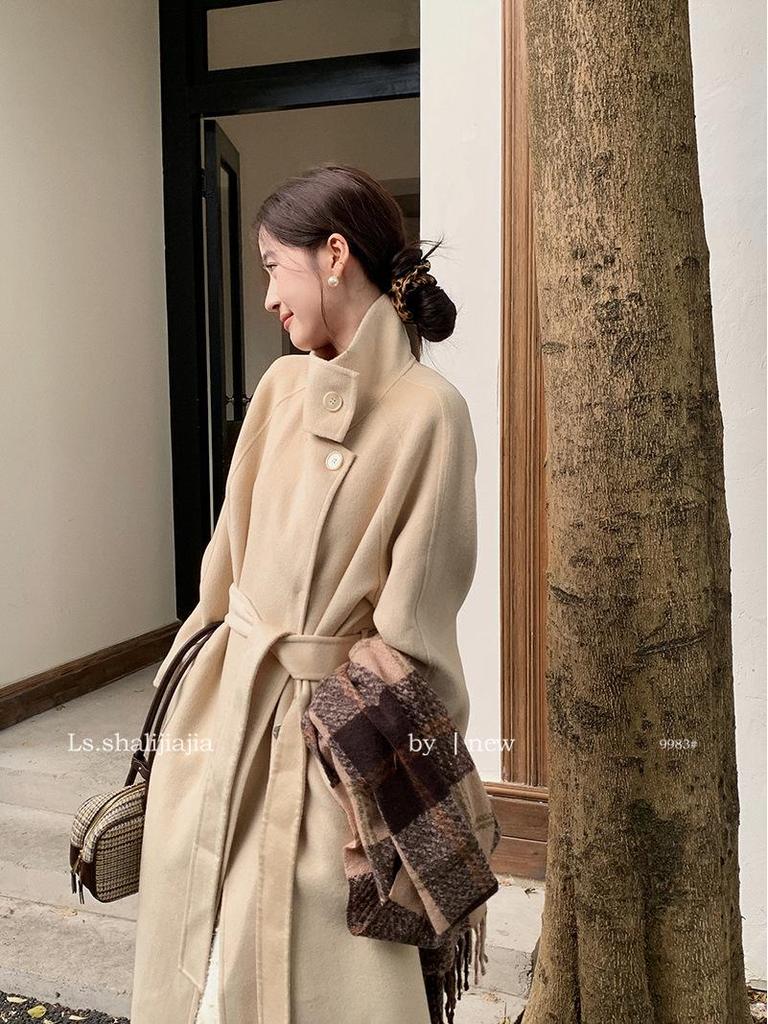 LS 2024 Women's High-End Cashmere Trench Coat - High Neck, Warm, Relaxed Fit