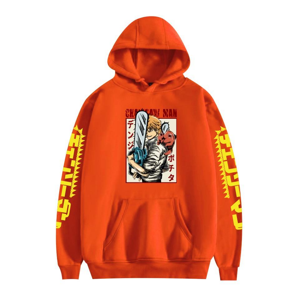 

Chainsaw Man Cartoon Pattern Anime Hoodies Men/Women Hooded Pullover Sweatrshirts XXS помаранчевий