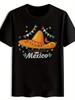 Black Mexican T-shirt with Vibrant Sombrero & Fiesta Print - Casual Round Neck Polyester Tee for Summer