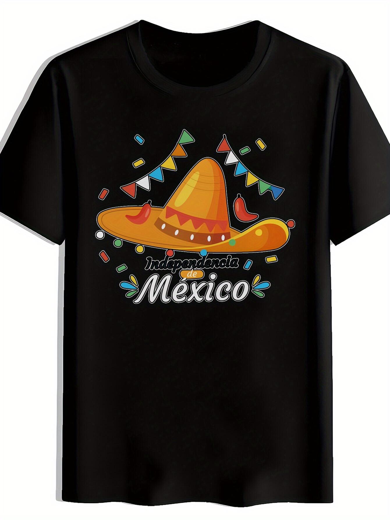 Black Mexican T-shirt with Vibrant Sombrero & Fiesta Print - Casual Round Neck Polyester Tee for Summer XL