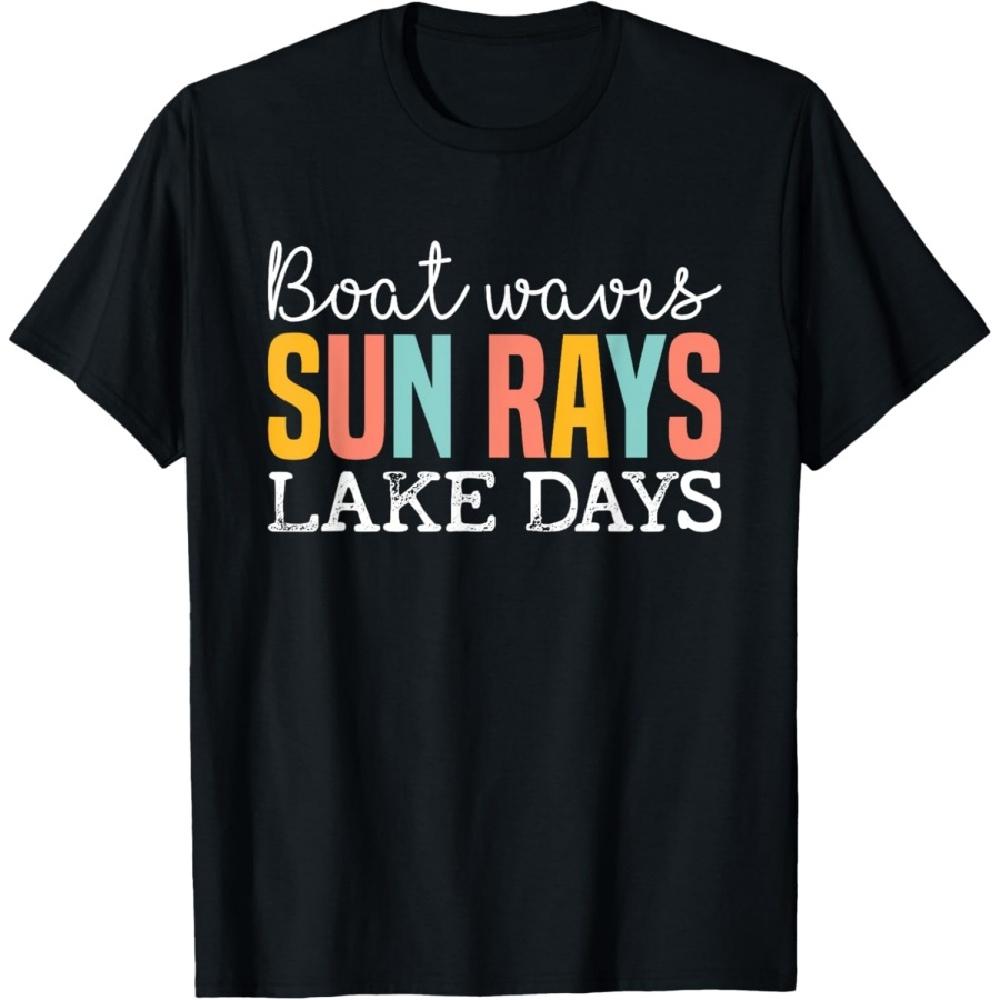 

Boat Waves Sun Rays Lake Days Funny Vacation T-Shirt S