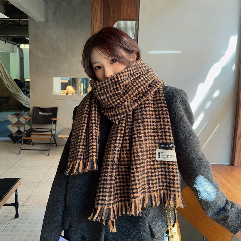 Korean Version Of New Autumn Winter Couple Plaid Scarf Thickened Versatile Trendy Wind Resistant Windproof Warm Shawl