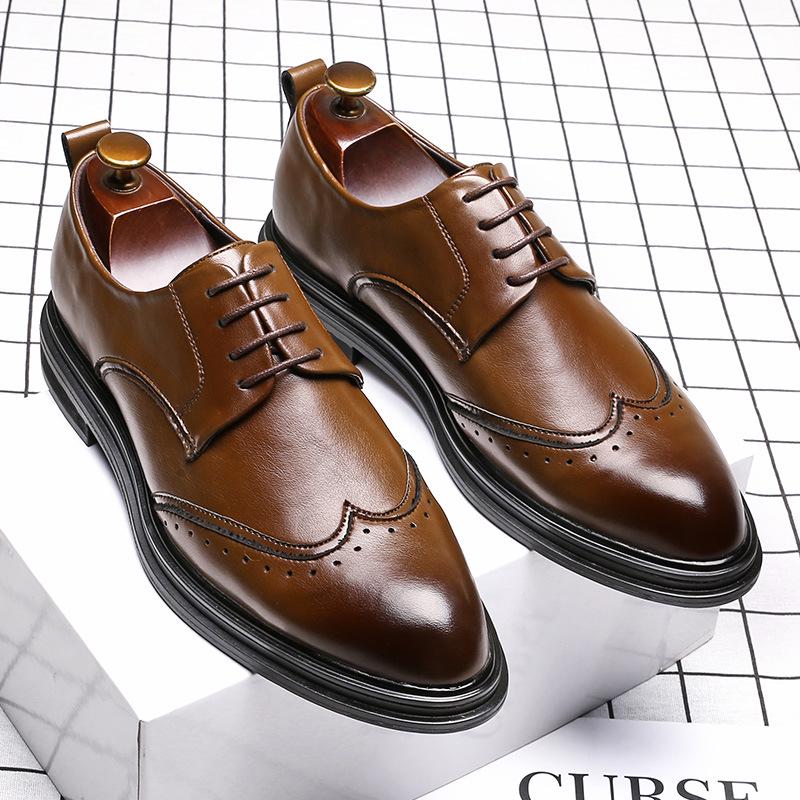 

2025 men s shoes Wenzhou leather shoes Korean version British pointed hair stylist casual men s shoes 3066-G 48 коричневый