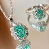 Romantic Atmosphere Mint Paraiba Pendant Necklace Light Luxury Fashion Tanzanian Blue Ring Color Treasure Set Women