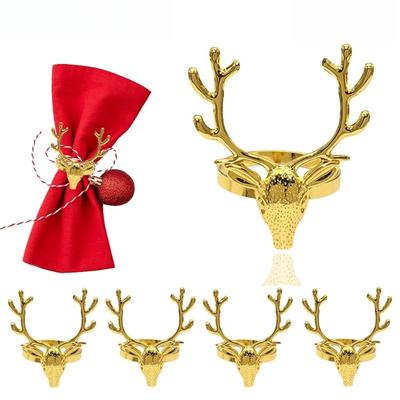 Anillo para Servilleta de Navidad Copo de Nieve Campana Corona Cabeza de Ciervo Dorada Portaservilletas para Decoración de Mesa de Cena de Navidad Boda Fiesta Festival
