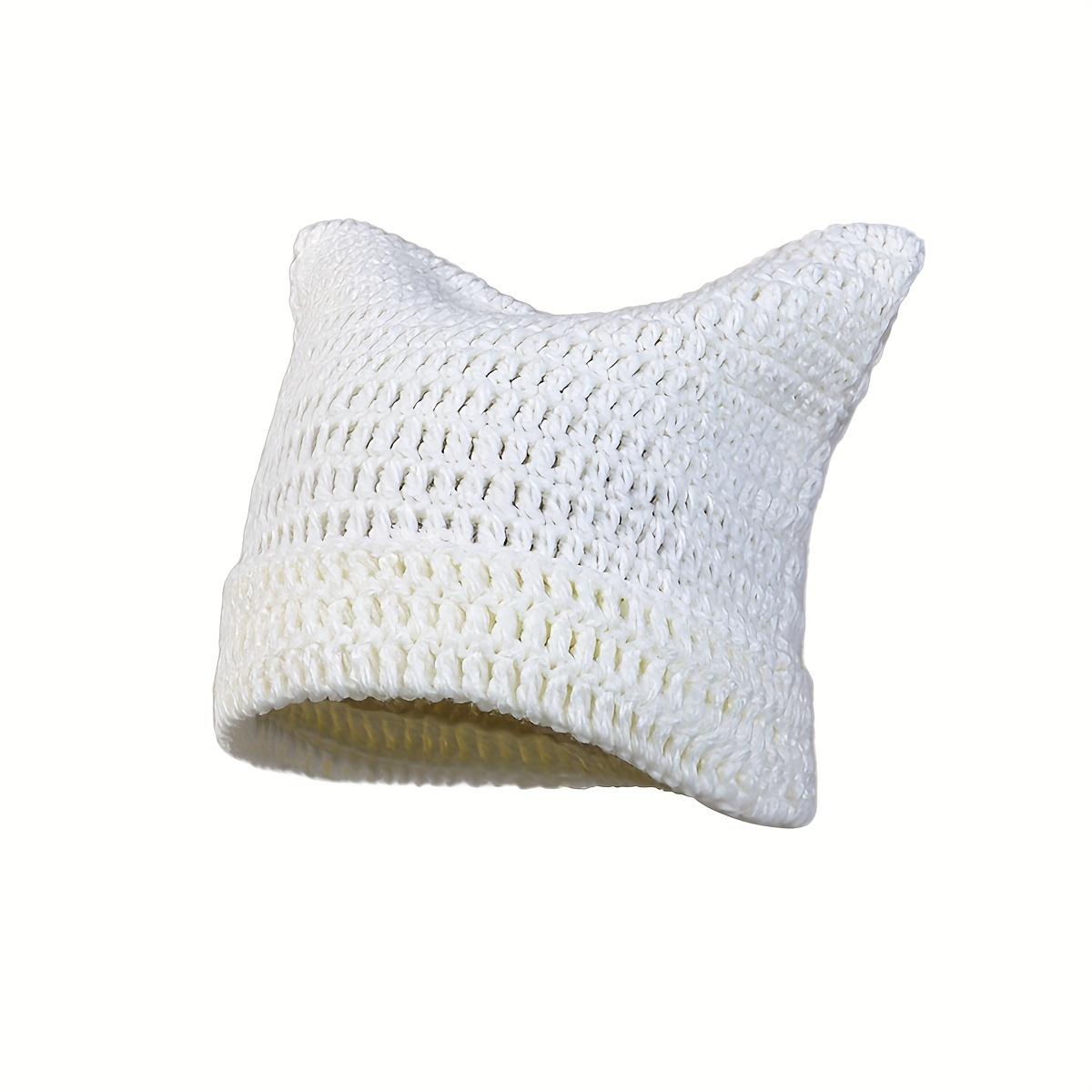 

Нова японська вовняна шапка «Маленький диявол», в’язана ручним гачком, шапка в смужку, милі котячі вушка, хліб у формі котячих вушок на пару, повсякденна тепла шапка чистий білий колір