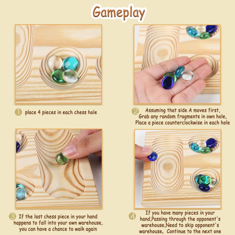 Mancala Board Game African Chess Strategy Puzzle Toy Children Educational Logical Thinking Folding Wooden Chess Party Table Game