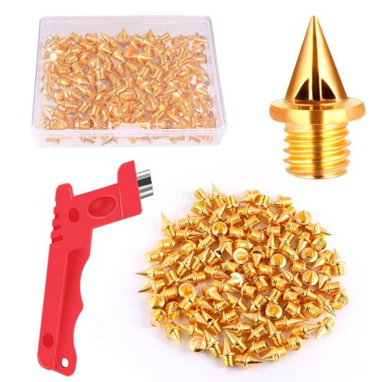 

120 шт. 45661 дюймовых шипов для трека из нержавеющей стали пирамидальные сменные шипы с ключом для трековых кроссовок и спринтовок золотистый