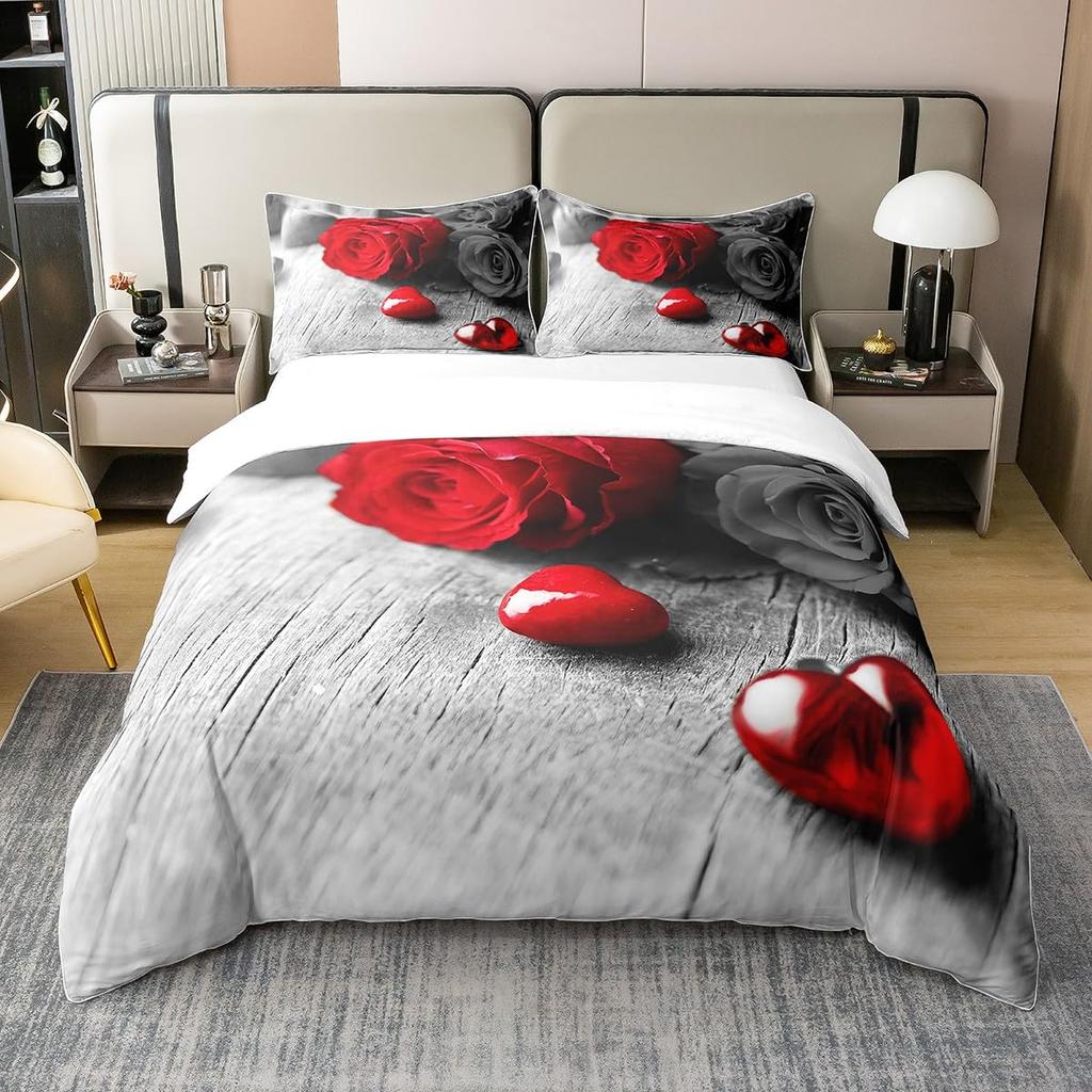 Love Comforter Set Queen King Full Size Heart Shaped Bedding Sets Full for Teen Girls Women Men Boys 3 Piece with 2 Pillow Shams