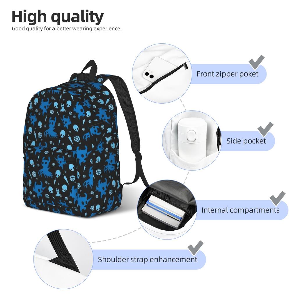 Hollows Knights Pattern Classical Rucksack Outside High School Work Game Daily Pack for Men Women Laptop Fabric Bags