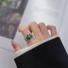 Silver Green Flower Leaf Ring, New Fashionable Rose Daisy Design, Open Design, Delicate Jewelry Item for Girls
