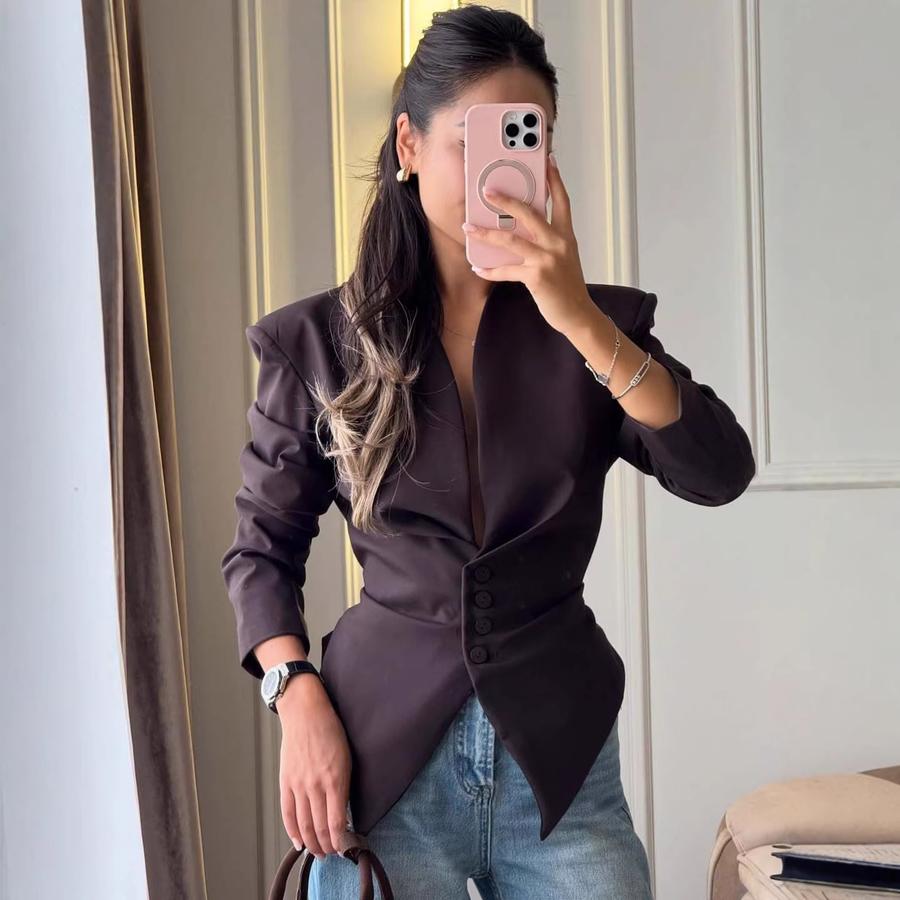 New Women's Slim Fit Asymmetric Blazer Jacket Long Sleeve Fashion Elegant Top
