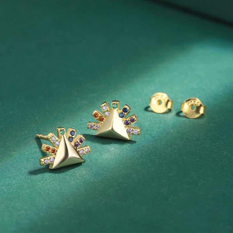 Exquisite Yellow S925 Silver Earrings for Women Fashion Party Jewelry Geometric Zircon Earrings Triangle Earrings Sterling Silver Earrings