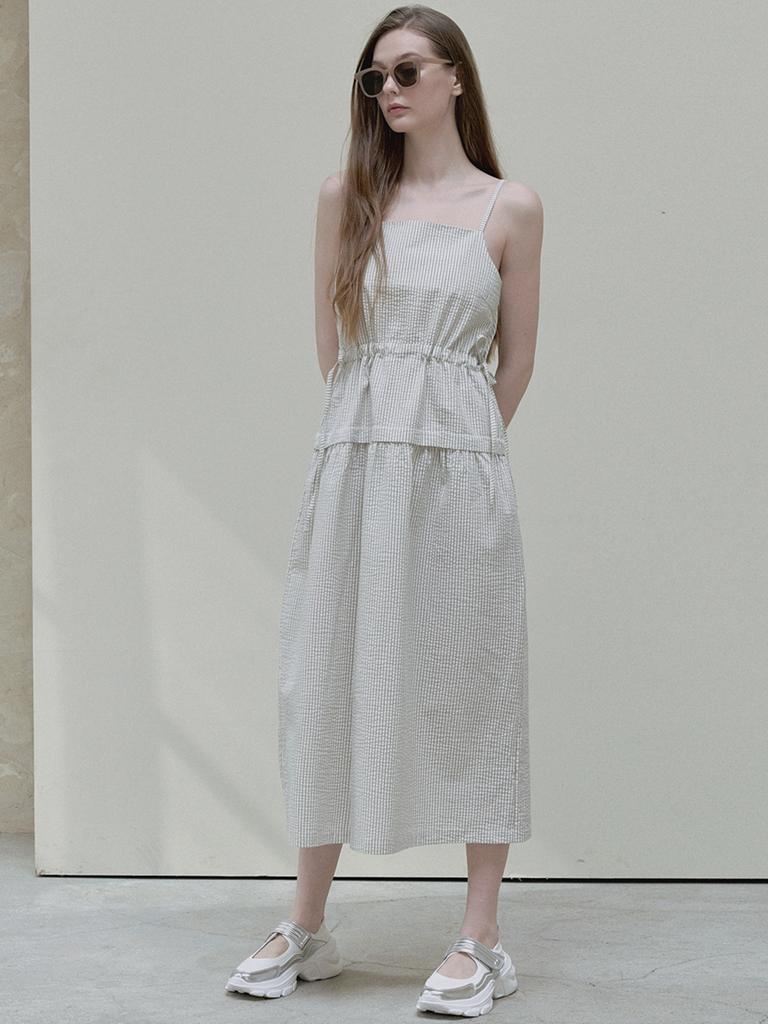 Avang Stripe Washing Sleeveless Dress - Cream