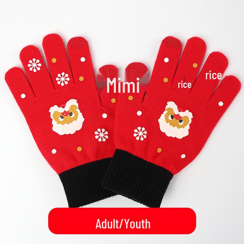 Women's Winter Touchscreen Knitted Cartoon Christmas Gloves – Warm and Thick Five-Finger Design