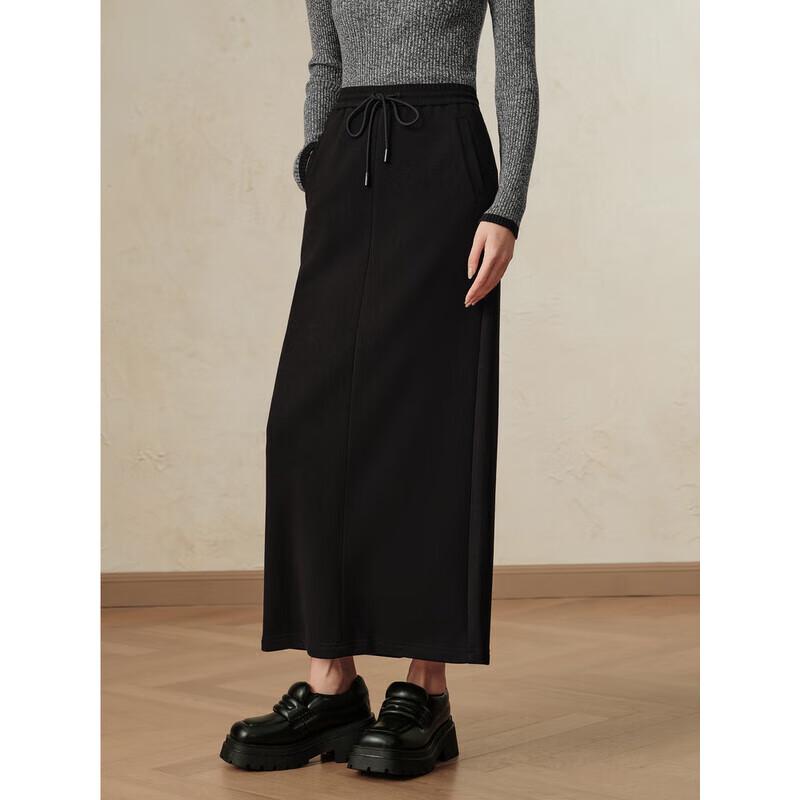 JUZI Annakou Women's Casual Fleece-Lined Slit Straight Knit Long Skirt