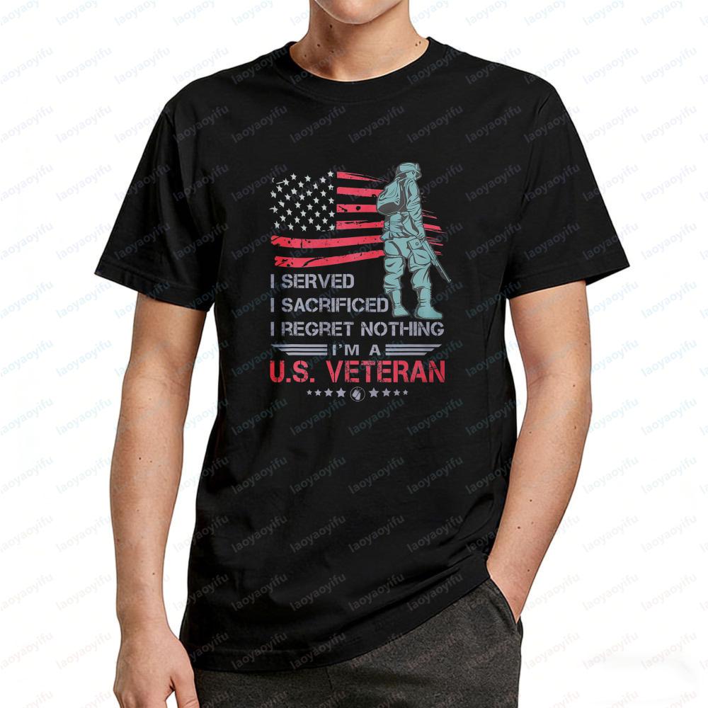 

Veterans Day Cotton Tops Veteran Fan TShirt I Regret Nothing Print Military Lover Tee Vintage Classic Trend Camisetas for Men... S разноцветный