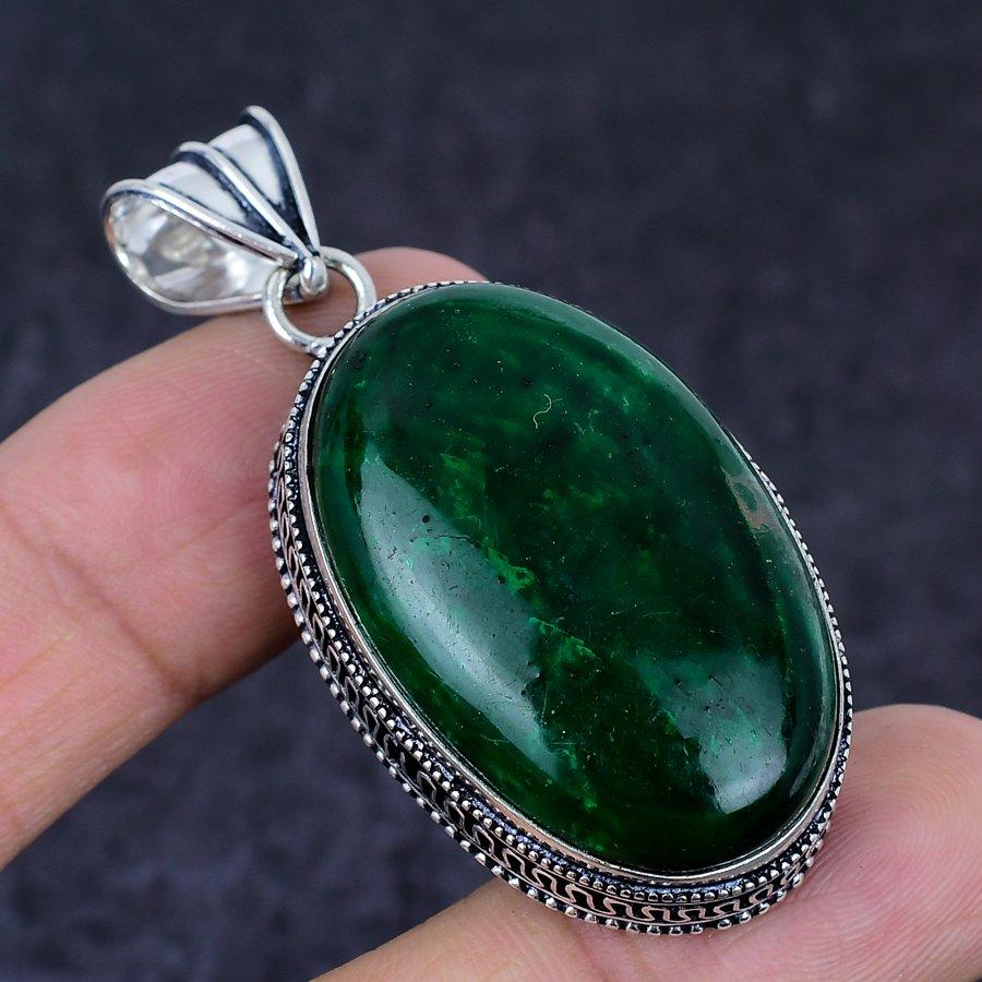 Green Labradorite Gemstone Handmade 925 Sterling Silver Pendant 2.17" U0C18
