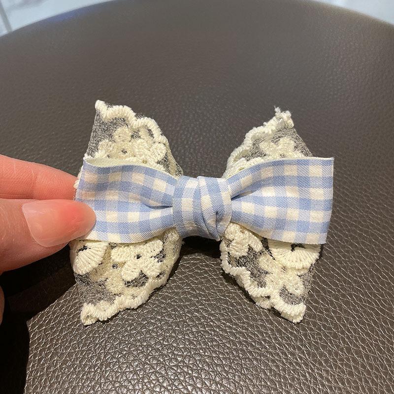 Spring New Sweet Handmade Children's Hair Clip Fabric Lace Plaid Bow Girl's Bangs Hairpin Headwear