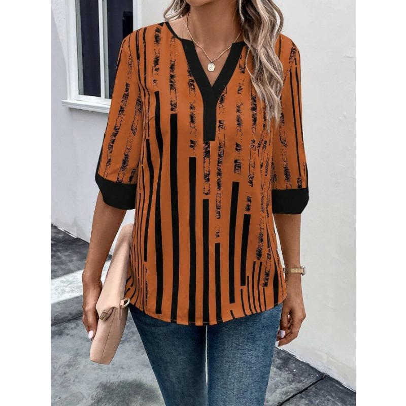 Women's Summer T-shirt Double Patchwork Color Clash Positioning Flower Shirt Short Sleeve Top