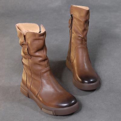 Western Mid Length Short Boots for Women 2026 New Autumn and Winter Flat Bottomed Mid Length Boots Retro Knight Single Boots
