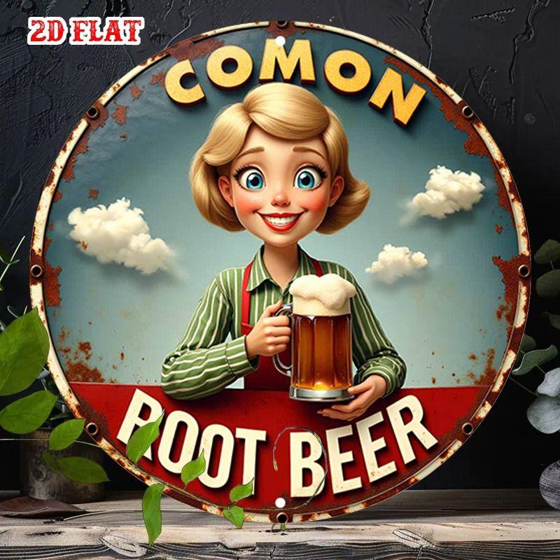 Retro Girl Tin Metal Logo Round Painting for Bar Restaurant