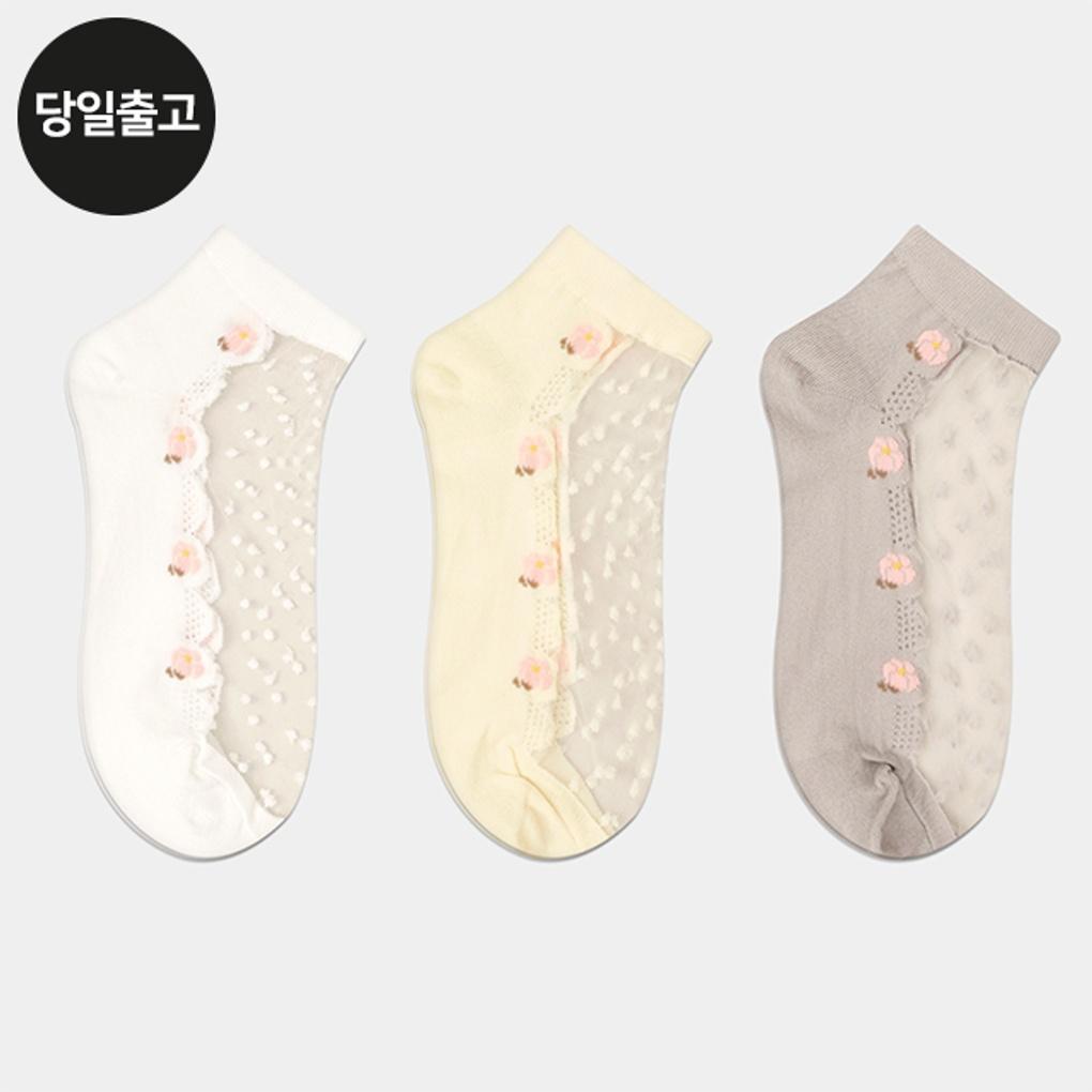 PG Women's/Student Camellia See-Through Ankle Socks (5 Pairs) Set Daily Mesh