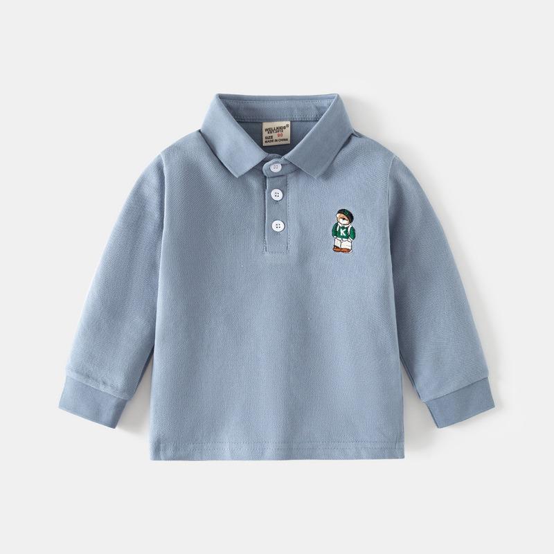 Kids Boys Long Sleeve Polo Shirt Turn Down Collar Casual Bottoming Tops