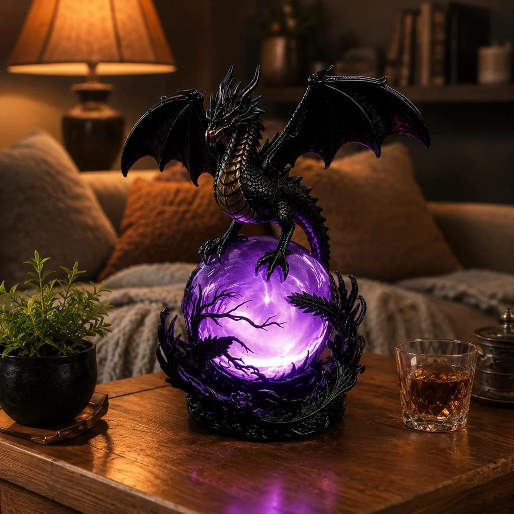 Dragon Figurine Gothic Resin Sculpture with Ball Dragon Statues Figurines for Yard Outside Porch Backyard Halloween Night Home