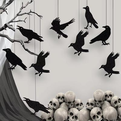 Schwarze Krähen Vogelkäfig Girlanden Banner Halloween Party Hängende Ornamente für Hochzeit Geburtstag Babyparty Dekoration Zubehör