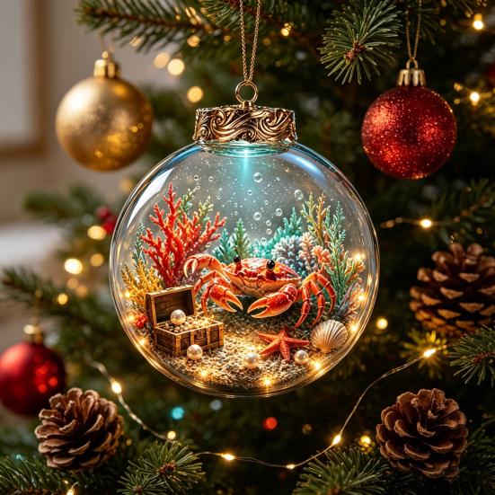 Reusable Lightweight Holiday Hanging Decor Ocean Animal Christmas Ball Ornament, 3D Marine Life Decoration, Unique Tree Baubles Beach Coastal