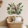 2 Pcs Jungle Leaf Parent Baby Elephant Bedroom Living Room Home Background Beautification Wall Stickers