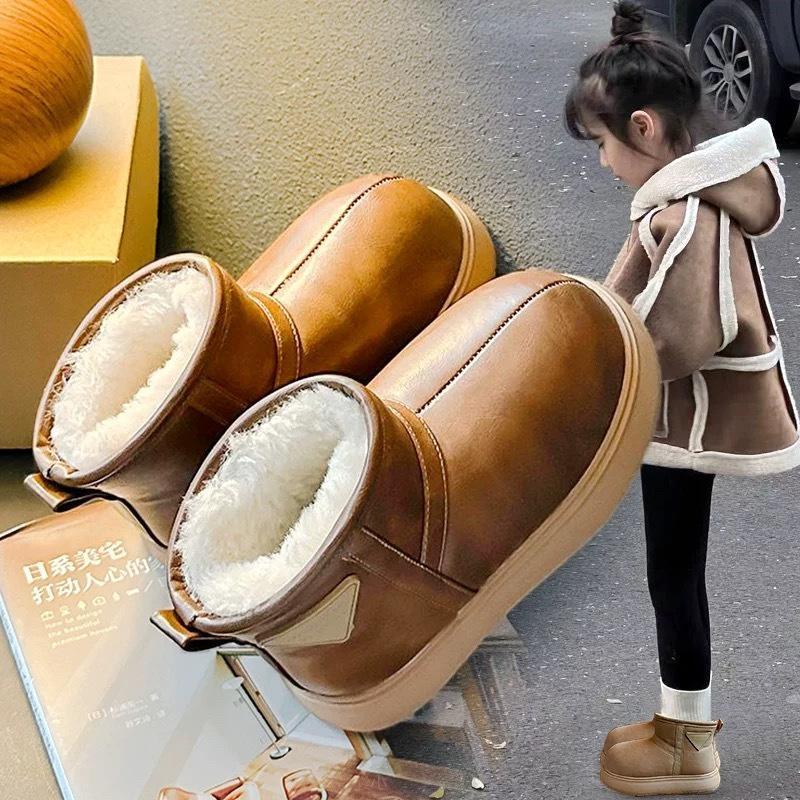 Barnes Capibara Snøstøvler Jenter Tykke Store Lær Vinterstøvler Jenter Vanntette Ankelstøvler