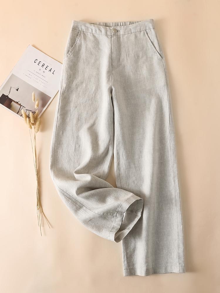 2026 New Style High Waist Pure Linen Wide-Leg Women's Pants - Thick Fabric, Good Drape, Cropped, Slimming, Casual Straight Leg.