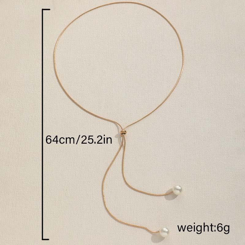 Adjustable Chain Necklace with Simple Faux Pearl Pendant Female Long Sweater Fashion Jewelry Gift Ornament