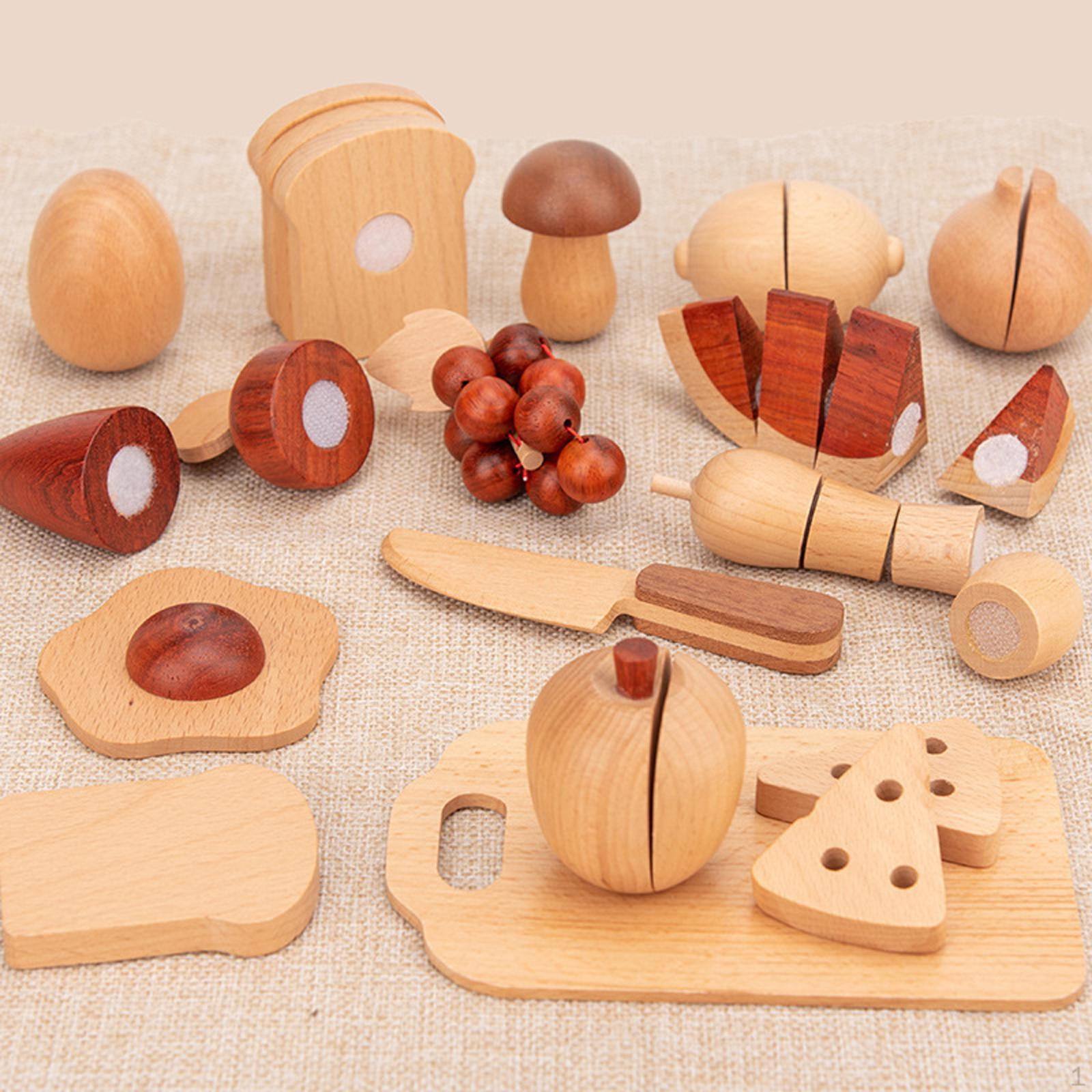 Cutting Fruit Vegetables Wooden Play Kitchen Toys Montessori Pretend