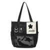 Cute Nylon Tote Bag for Women – Multi-Pocket Design with Star Patch and PVC Front Pocket for Daily Use