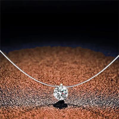 Diamant Moissanite Argint S925 Linie de Pescuit Invizibilă Transparentă Colier Lanț Claviculă Bijuterii Femei