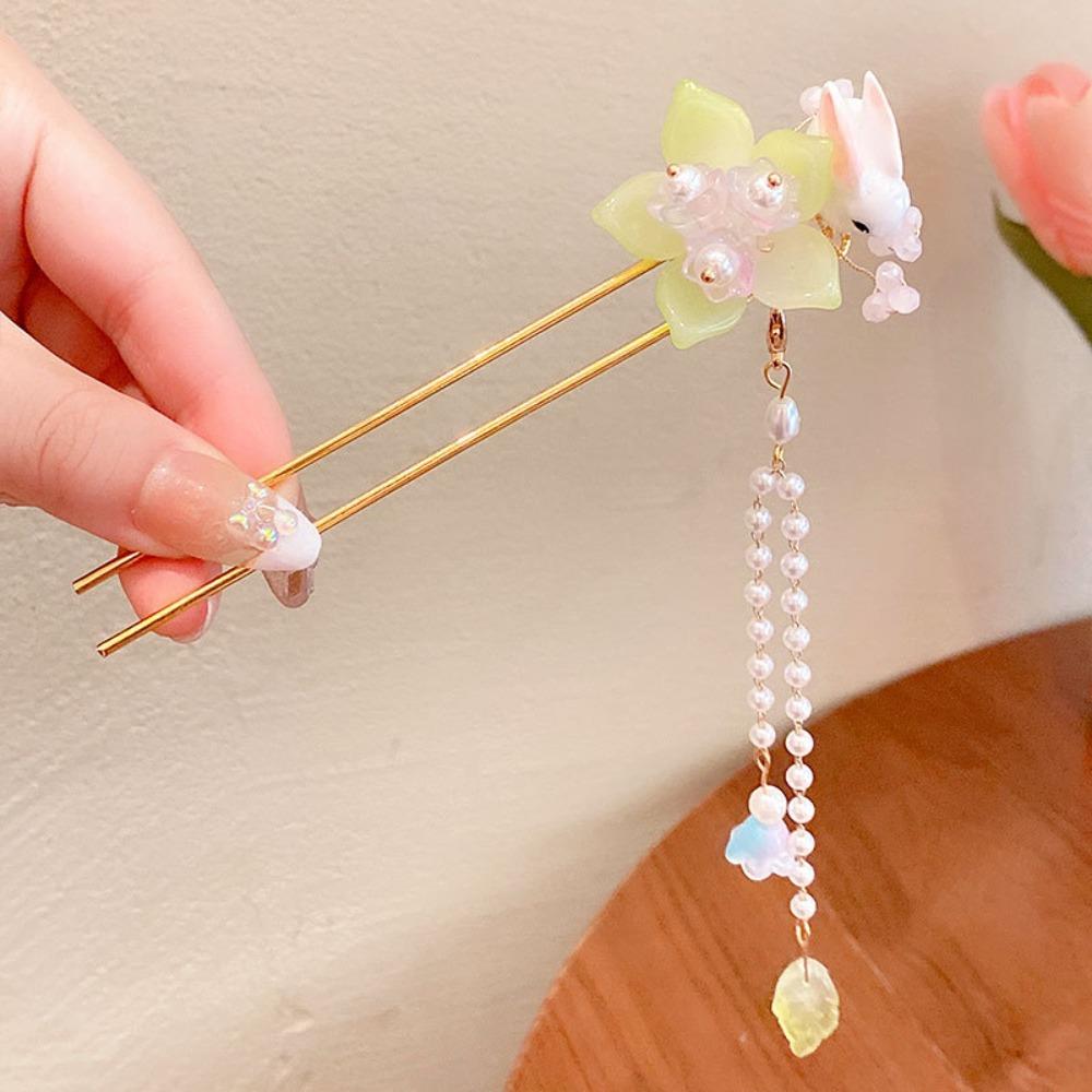 Ancient Style Peach Blossom Hairpin Vintage Pendant Hair Stick Sweet Antique Fringe Hairpin  Girls