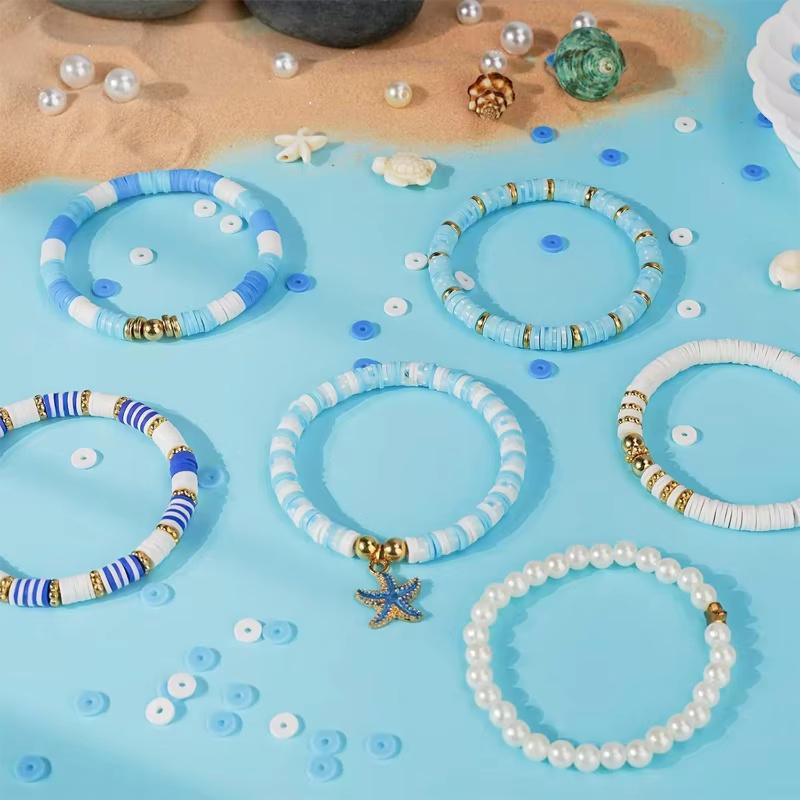 Ocean Style Clay Beads Bracelet Making Kit with Golden Pearl Beads for Women Beach Fashion Jewelry Making Crafts DIY Gifts