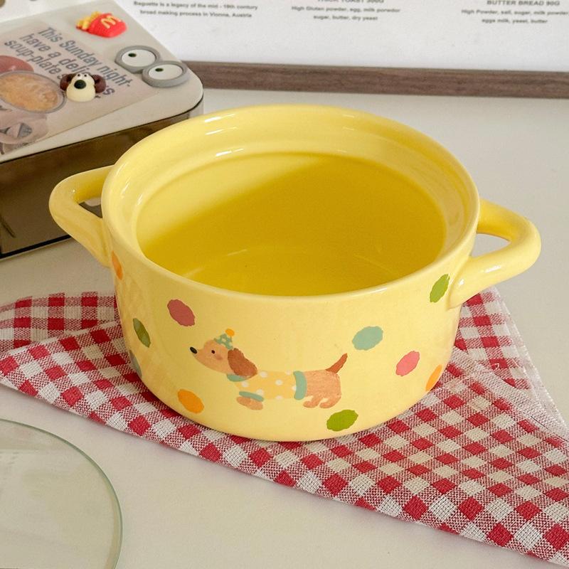 Cute Polka Dot Binaural Instant Noodle Bowl with Cover Student Dormitory Large Capacity Instant Noodle Bowl Personal Special Snail Powder Bowl